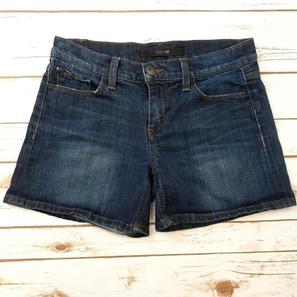 Joes Jeans Women's Denim Jean Shorts Blue Stretch Dark Wash Faded Zip Fly 25